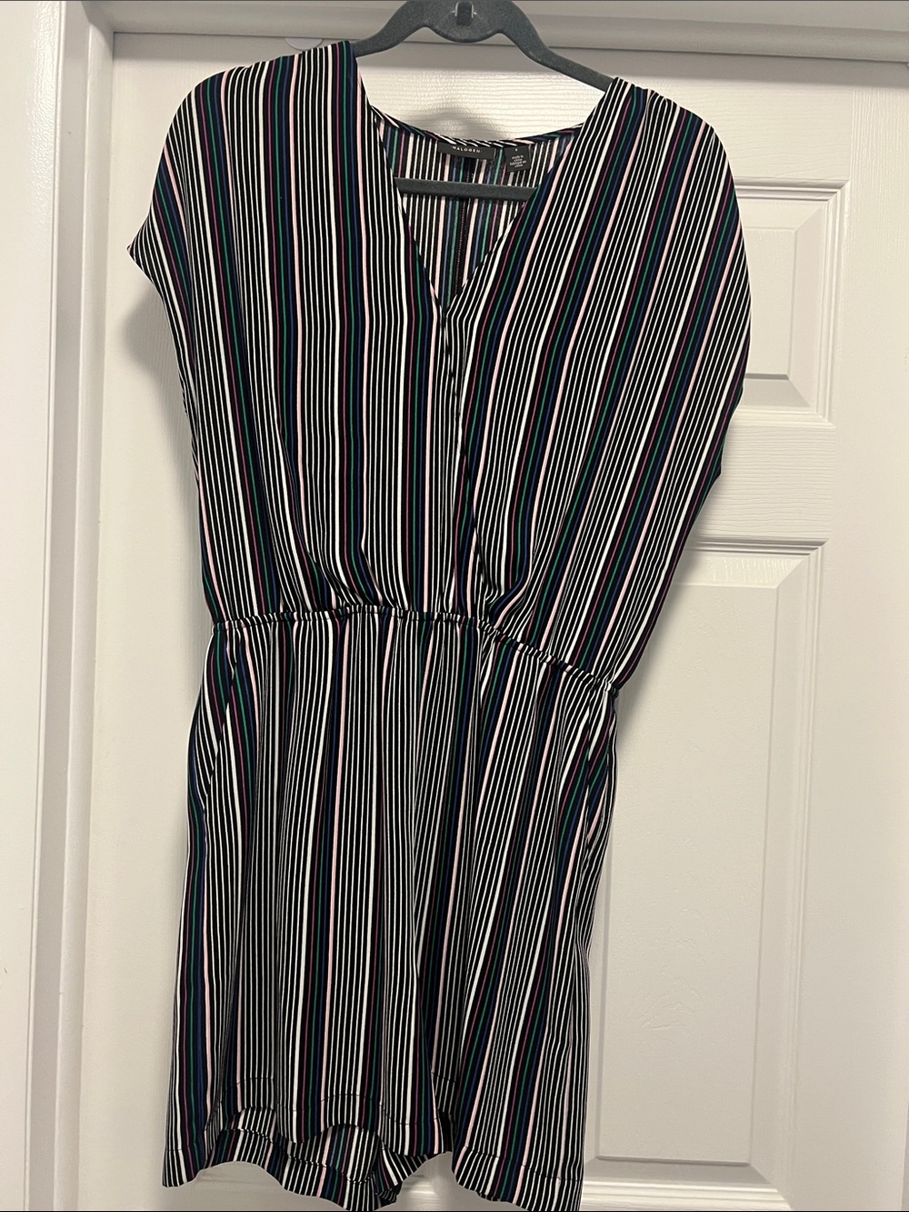 Halogen Black Striped V-Neck Mini Dress